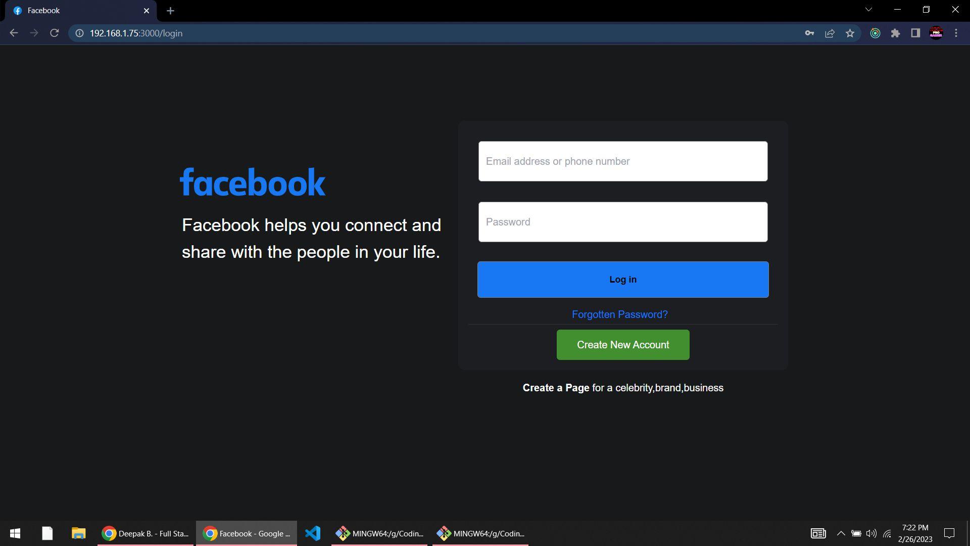 Preview image of Facebook Clone